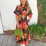 Flower Dress with Cuff Sleeves - Maxi
