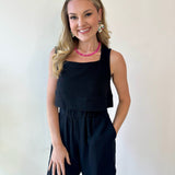 Linen Cropped Top - Black