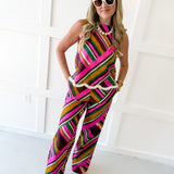 Multi Striped Fringe Top and Pant Set