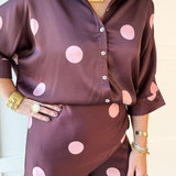 Polka Dot Overlay Pants- Burgandy
