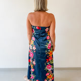 Botanical Print Strapless Dress