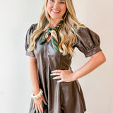 Vegan Pleather Puff Sleeve Dress