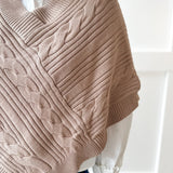 V Neck Cable Knit Poncho- Camel