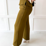 Wide Leg Pants with Lace Overlay - Olive