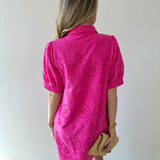 Eyelet Button Down Puff Sleeve Dress