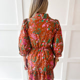 3/4 Sleeve Self Tie Mini Dress - Camel