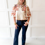 Floral Embroidered Puff Sleeve Top