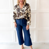 Satin Cow Print Button-up Shirt