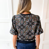 Ornamental Tile Print top - Black
