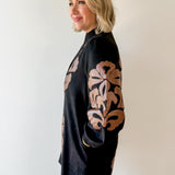 Embroidered Faux Leather Dress - Black