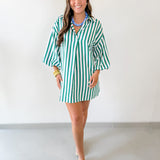 Striped V Neck Tunic Dress