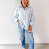 Light Blue Satin Button Long Shirt