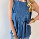 Tencel Round Neck Shirred Top