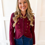 Retro Military Crop Jacket - Wine