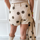 High Waisted Polka Dot Shorts- Beige