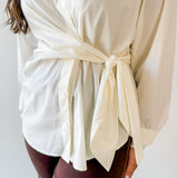 Collared Button down Tie Shirt - Cream