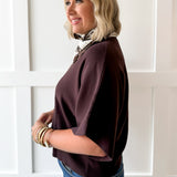 Wide Sleeve Knit Top - Brown