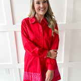 Accent Trim Shift Dress - Red