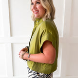 Short Sleeve Collared Top- Olive