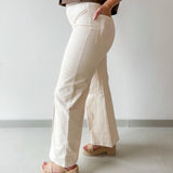 Vertical Seam High Waist Pants - Ecru