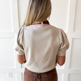 Mock Neck Crop Knit top-  Ecru