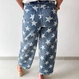 Star Printed Barrel Leg Pants