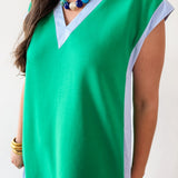 Contrast Accent Dress - Green/Blue