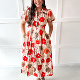 Poppy Print Puff Sleeve Dress - Ecru