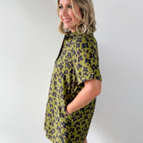 Butterfly Print Shirt Dress - Olive