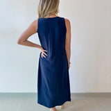 Linen Button Shirt Dress - Navy