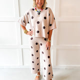Round Neck Polka Dot Knit Top & Pant Set