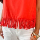 Fringe Hem Sleeveless Top - Orange