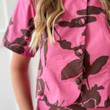 Floral top & Midi Skirt Set- Pink/Brown