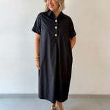 Short Sleeve Midi Dress - Black