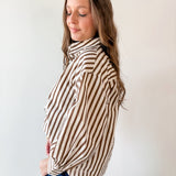 Long Sleeved Striped Shirt - Ecru-Brown
