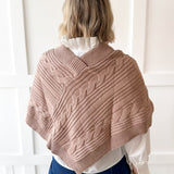 V Neck Cable Knit Poncho- Camel