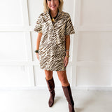 Animal Print Shirt Dress - Ecru Combo