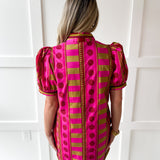 Geo Striped Contrast Shift Dress - Plum