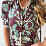 Floral Puff Sleeve Dress - Chocolate