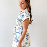 Button Down Belted Dress- Ivory/Navy