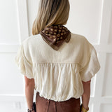 Soft Mixed Cotton Bubble Top - Ivory