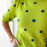 Polka Dot Puff Sleeve Knit Top- Green