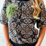 Ornamental Tile Print top - Black