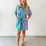 Striped Cotton Crepe Waist Tie Dress