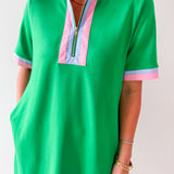 Front Zip Up Solid Casual Dress