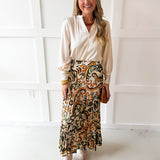 Printed Pleated Skirt - Ivory/Olive