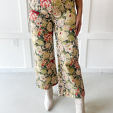 Floral Printed Pants - Olive