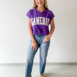 Gameday Boxy CropTerry Top- Purple