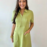 P. Cill Butter 3/4 Zip Dress - Lemon Grass
