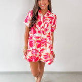 Floral Print Pockets Shirt Mini Dress